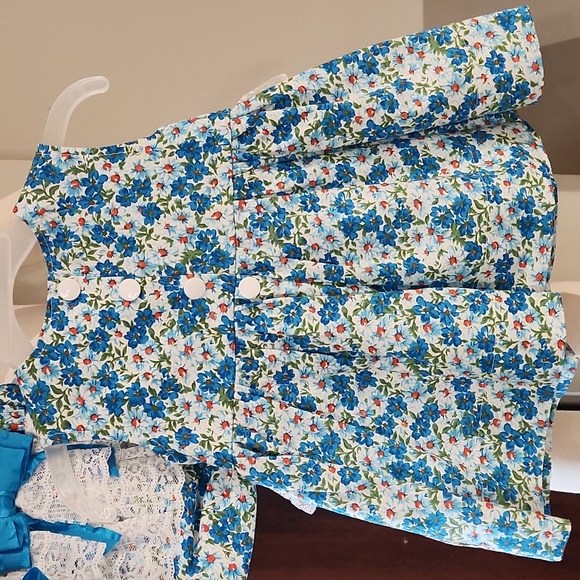 HANDMADE BABY GIRLS 3 PC BLUE, WHITE, ORANGE DRESS OUTFIT SET - Picture 5 of 9